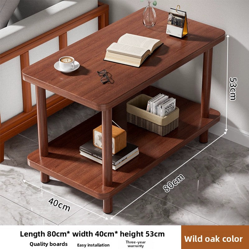 Rectangular Solid Wood Side Table with Storage