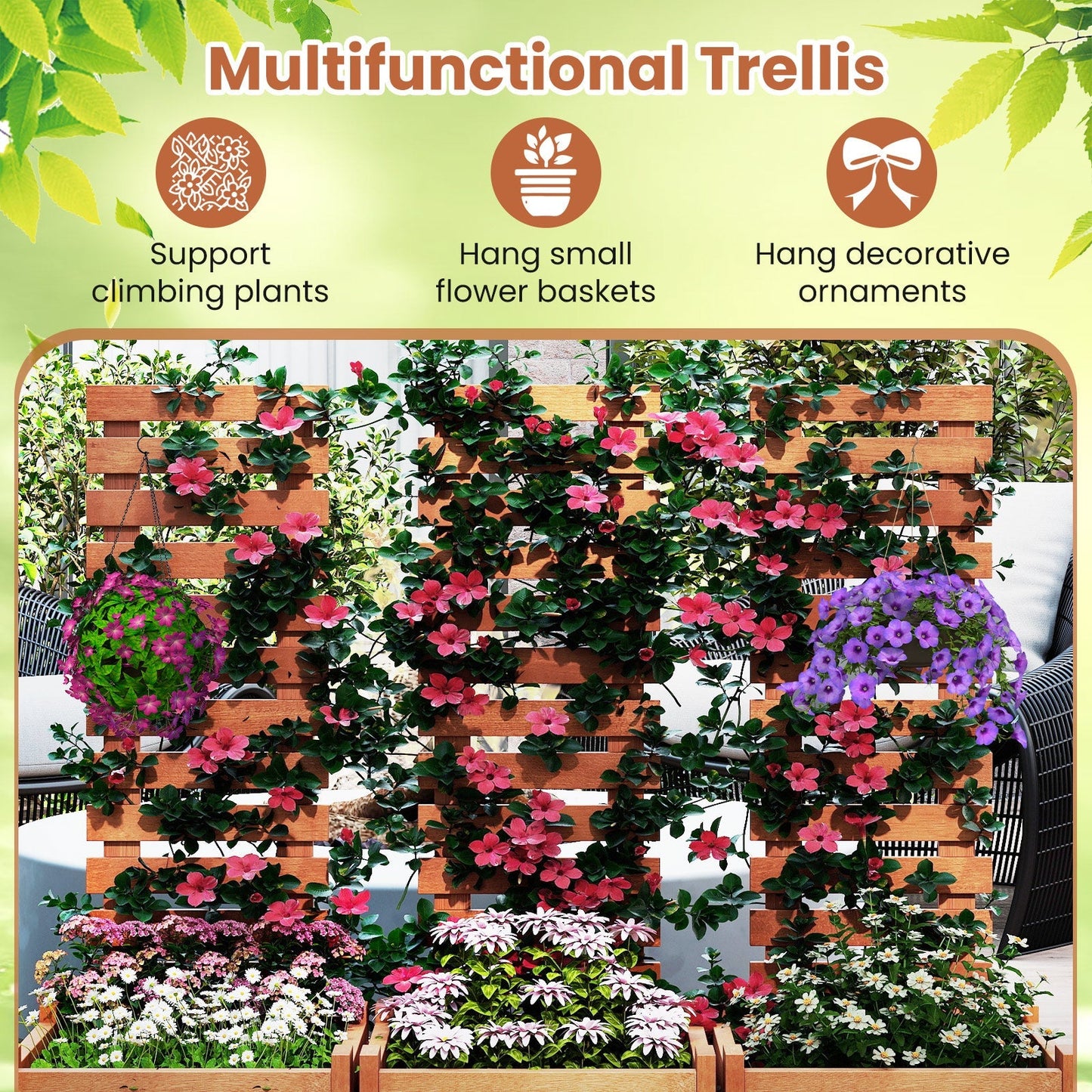 Outdoor Wooden Raised Garden Bed with Trellis