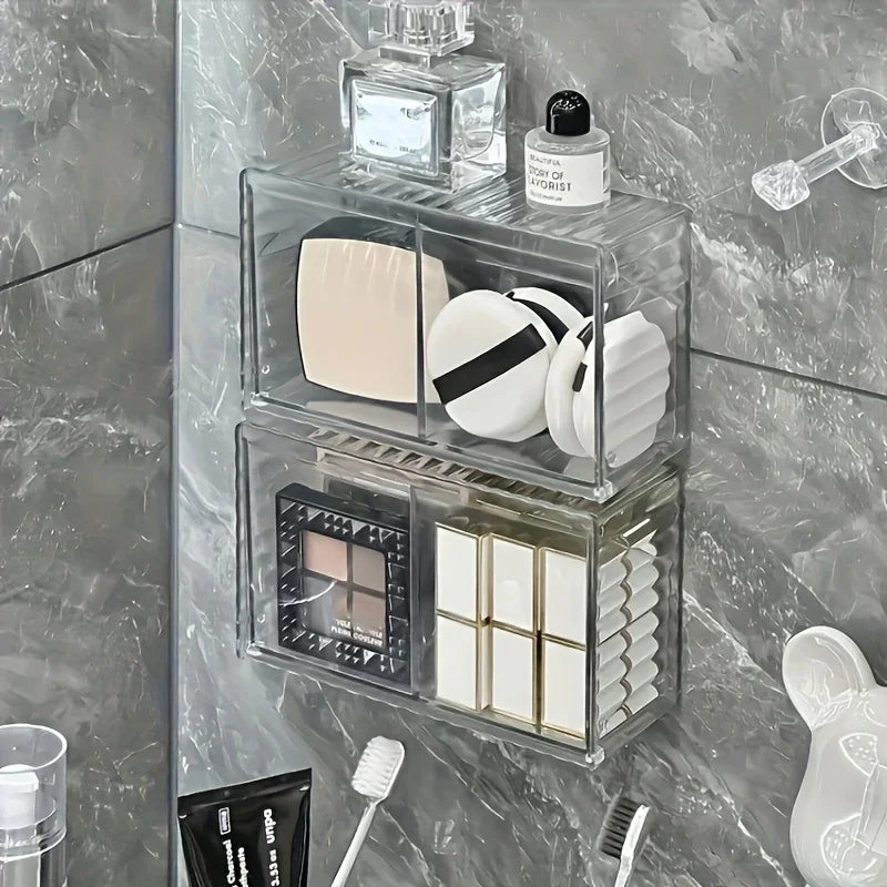 1pc cosmetic storage box, bathroom wall cosmetic storage box, wall-mounted storage box, acrylic swab box, bathroom hairpin rack, cosmetic storage box.