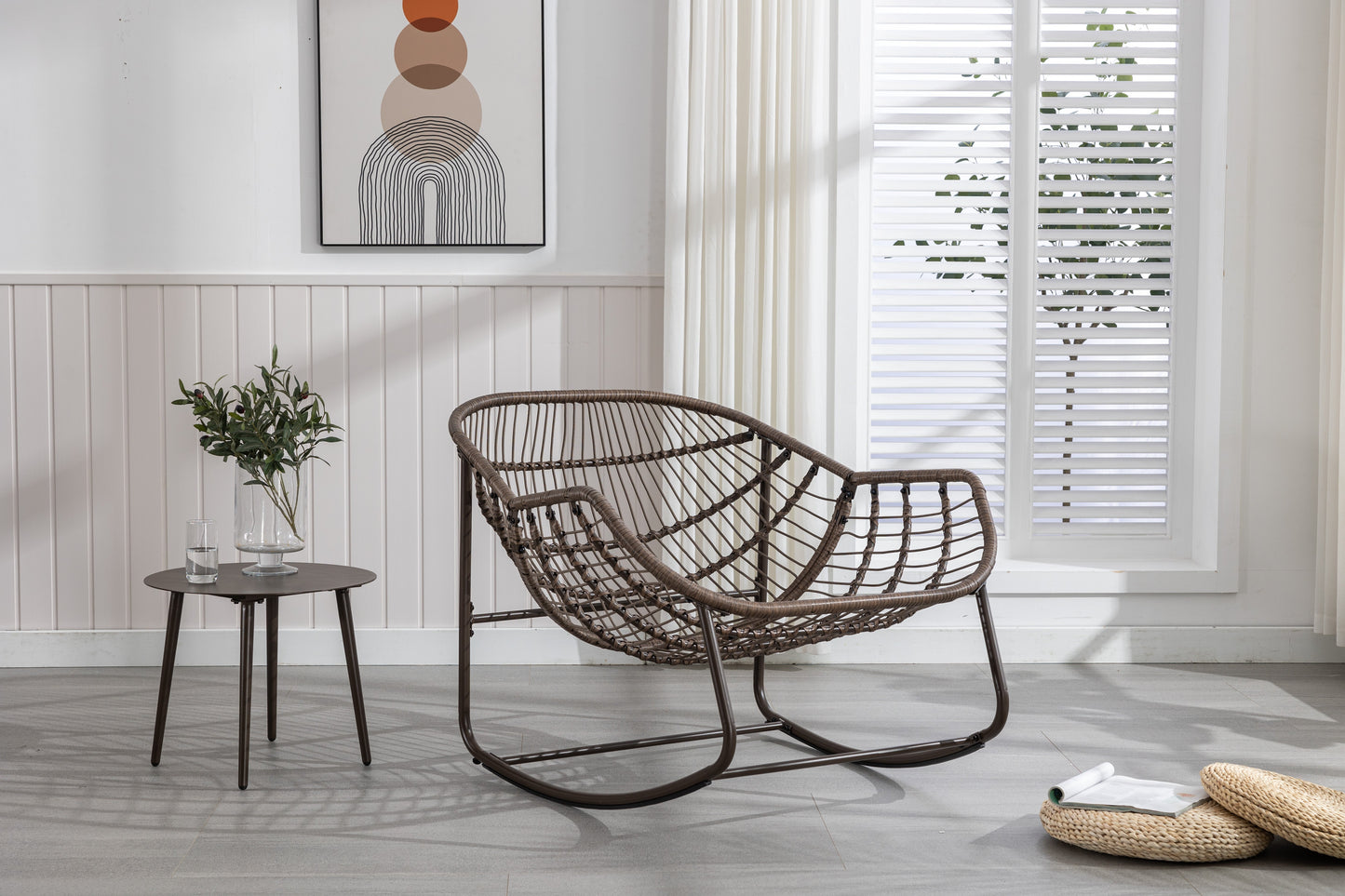 Outdoor Rattan Rocking Chair With Padded Cushion