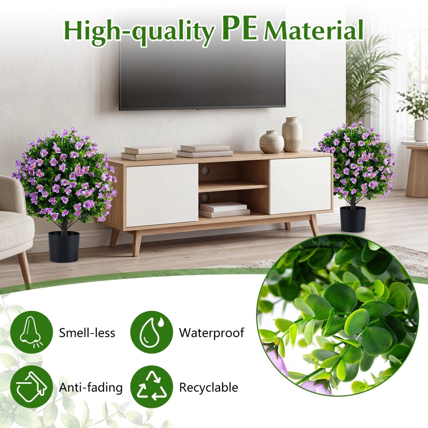 Artificial Eucalyptus Topiary Trees with Cement Planter (2-Pack)