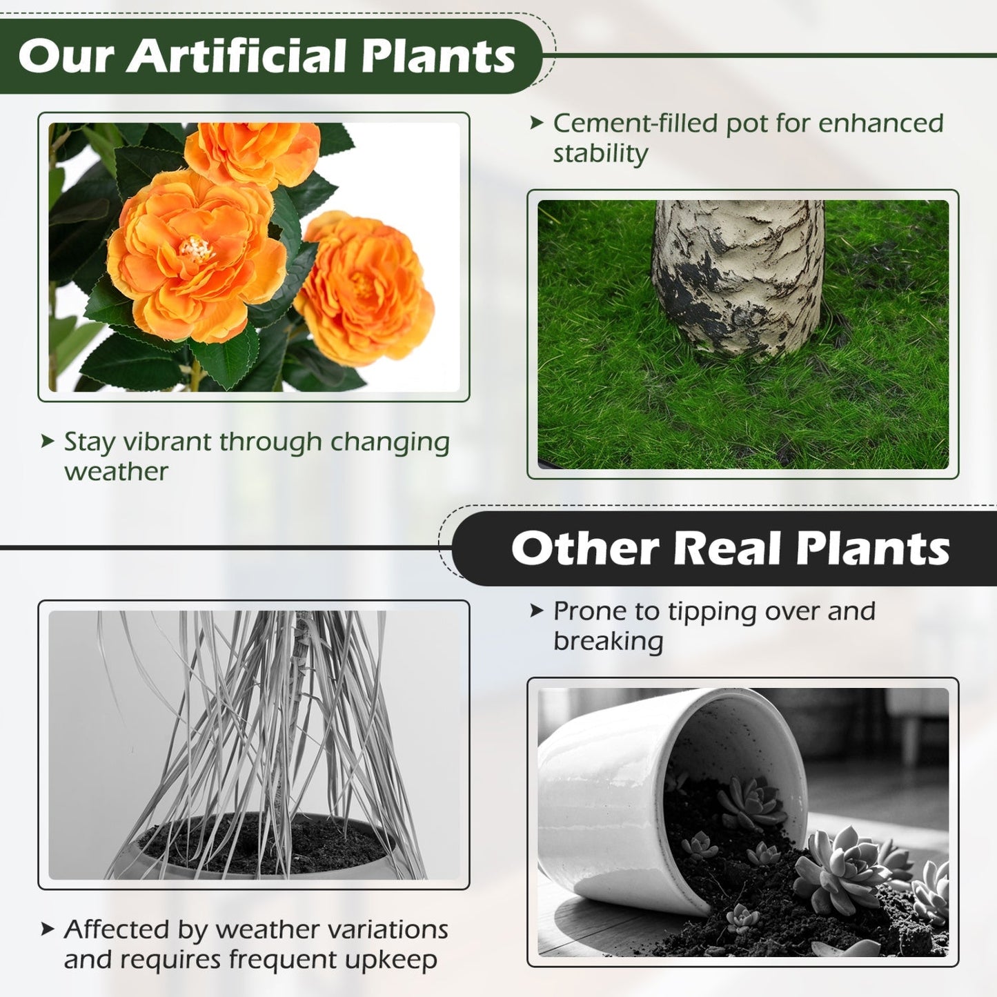 Artificial Camellia Tree 39.5" with Cement Pot