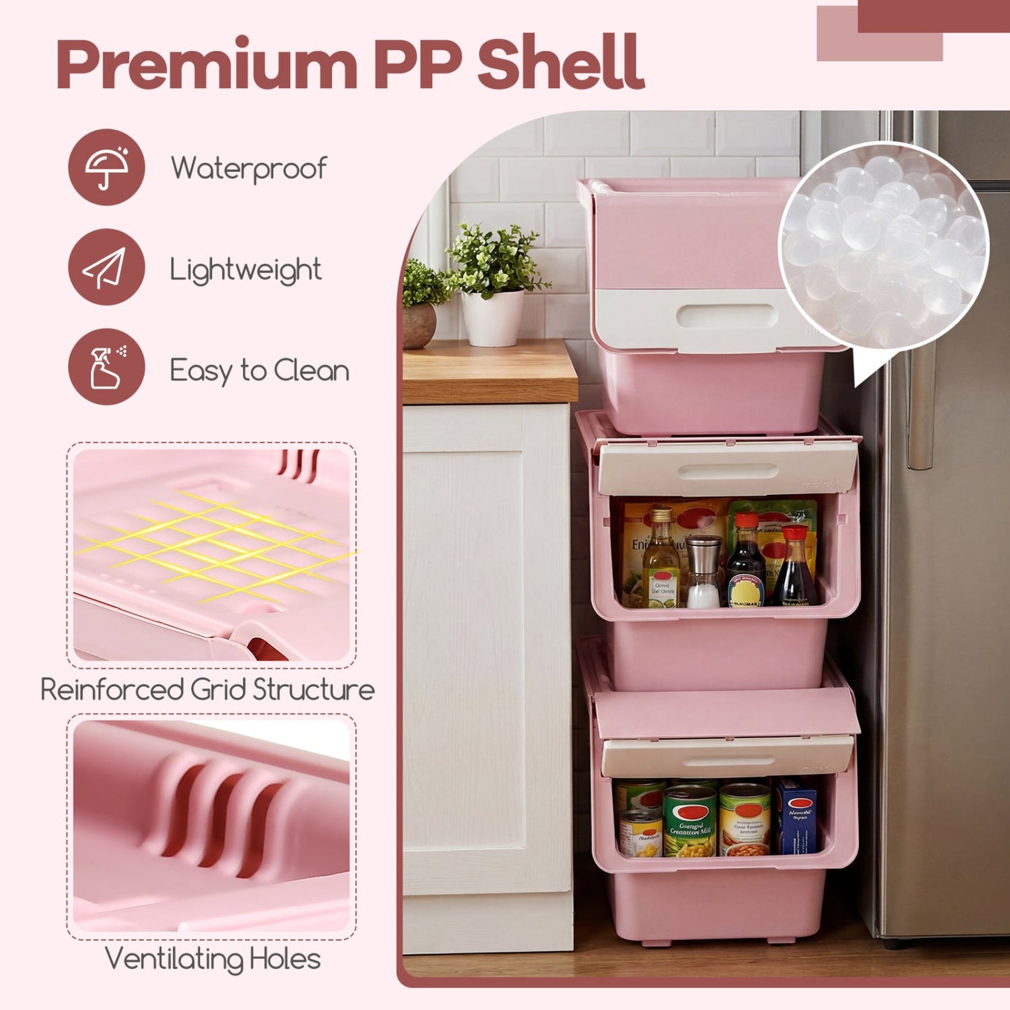 3 Pieces Storage Bins on Wheels Stackable Plastic Boxes with Stay-Open Lid (M)