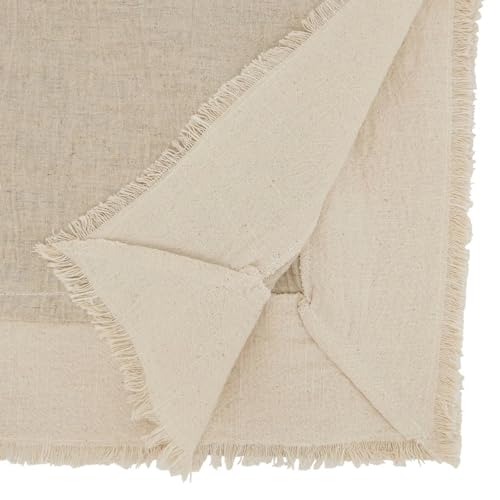 Fennco Styles Double-Layer Fringe Cotton Blend Table Runner 16”W x 72" L - Natural Woven Table Cover for Home Décor, Dining Table, Banquets, Holidays and Special Occasions