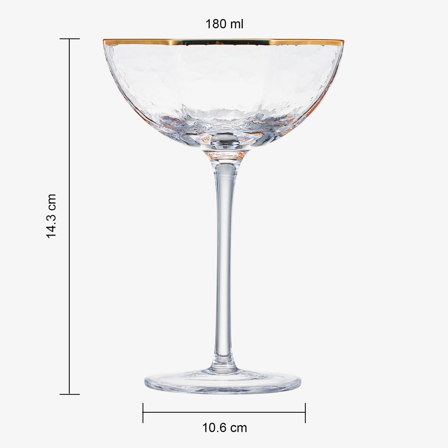 Khen Champagne Coupe Glasses Set of 4 Vintage Octagonal Gold Rim - 6oz Clear Gold Rim