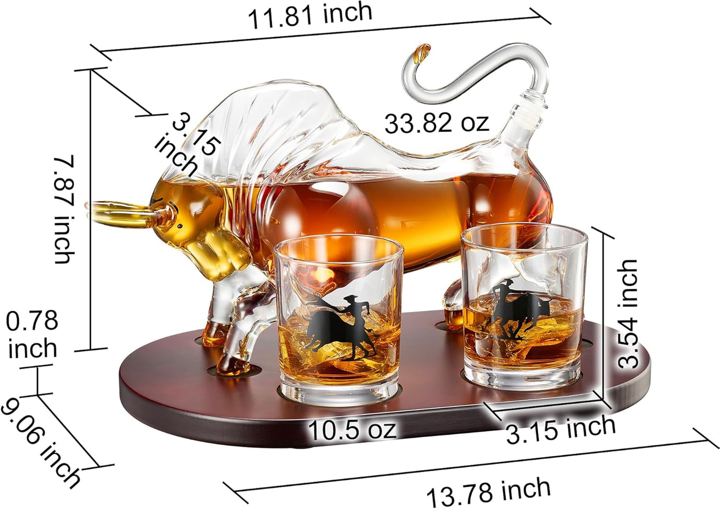 Western Cowboy & El Matador Bull Whiskey Decanter Set