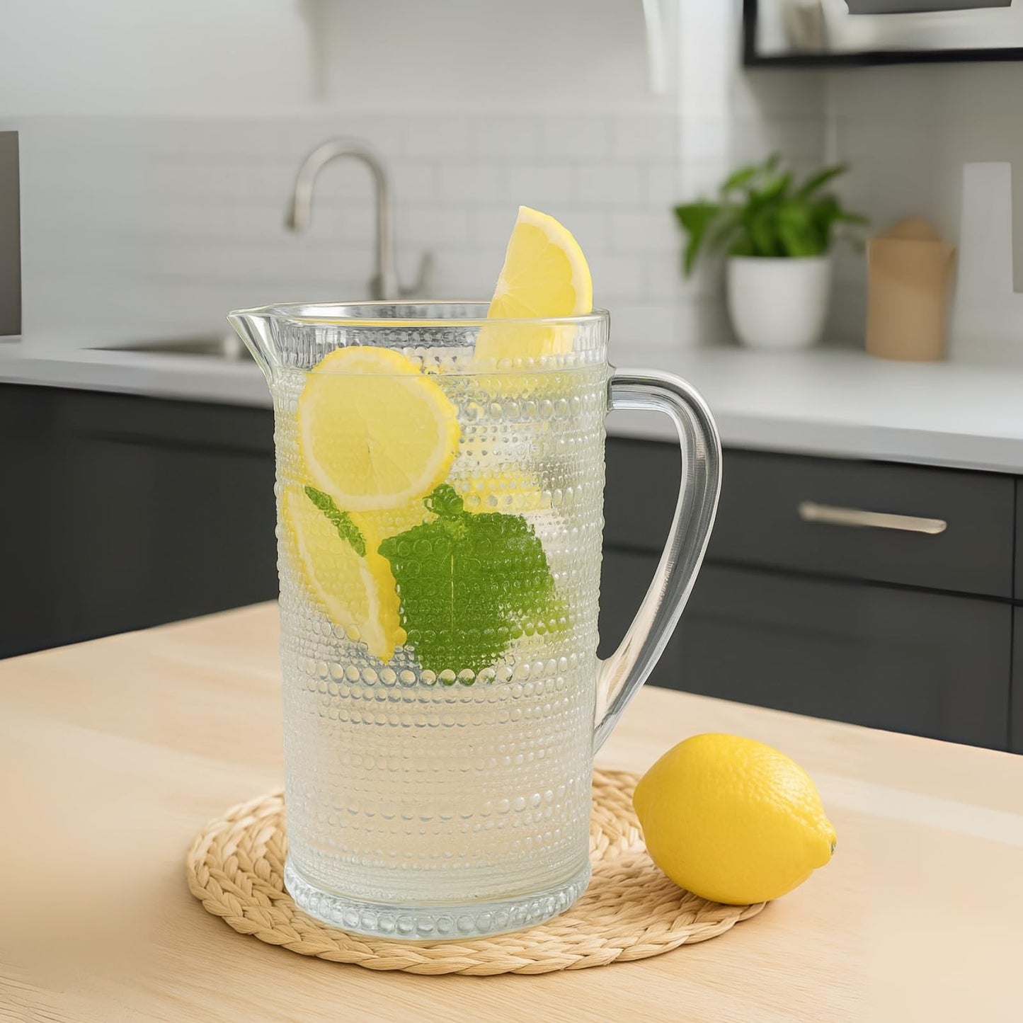 Bombay Hobnail Glass Pitcher for Juice and Lemonade | 32 oz