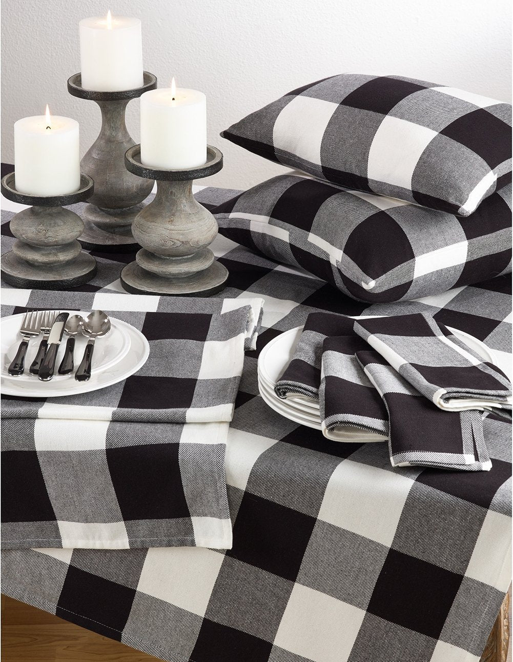 Fennco Styles Black Buffalo Check Plaid Cotton Christmas Table Runner 16" W X 108" L