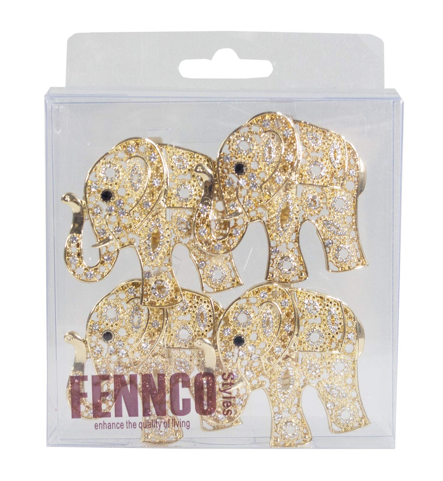 Fennco Styles Gorgeous Metal Jeweled Napkin Rings - Set of 4 (Elephant-Bejeweled)