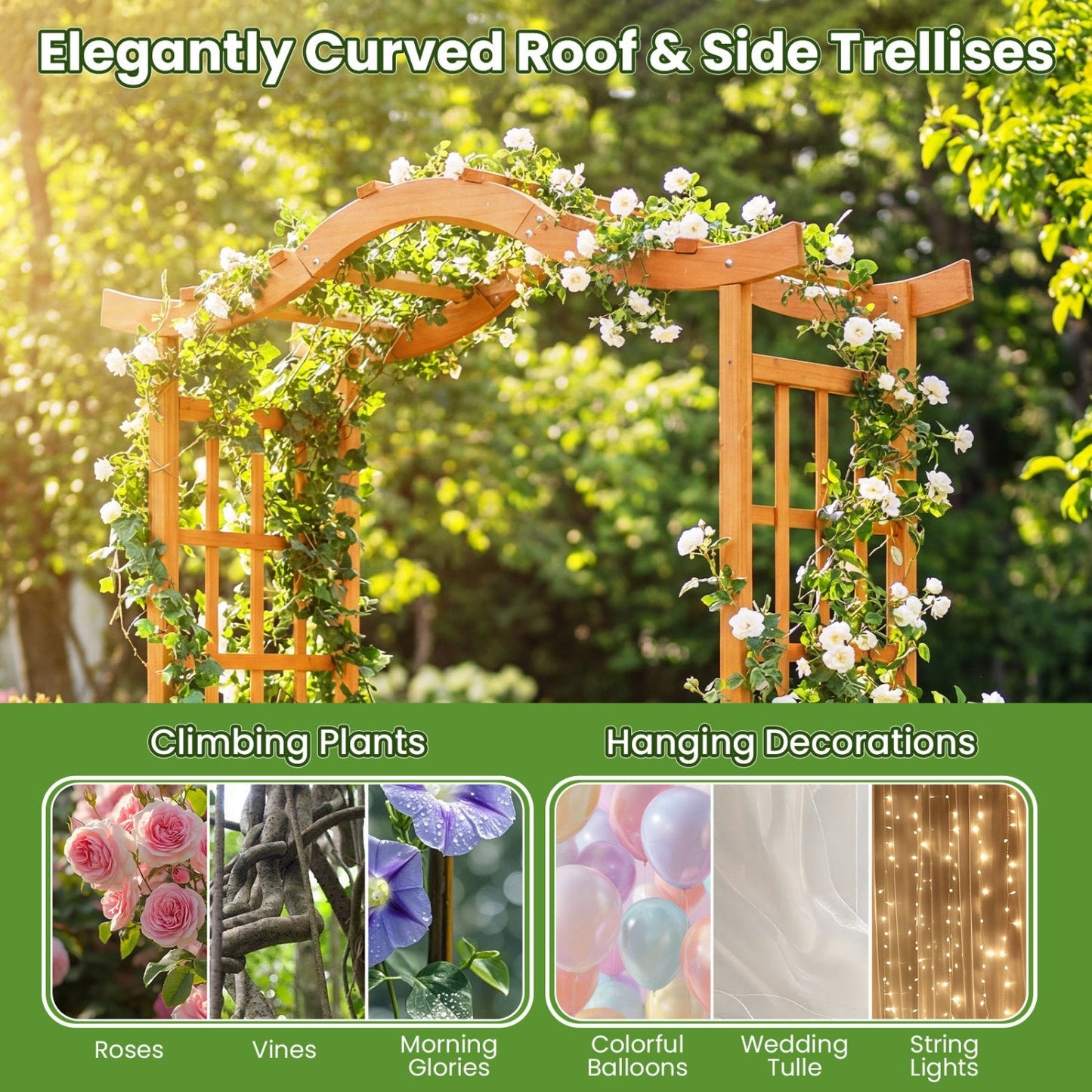 Garden Arbor with Gate and 2 Planter Boxes, 83" Yellow