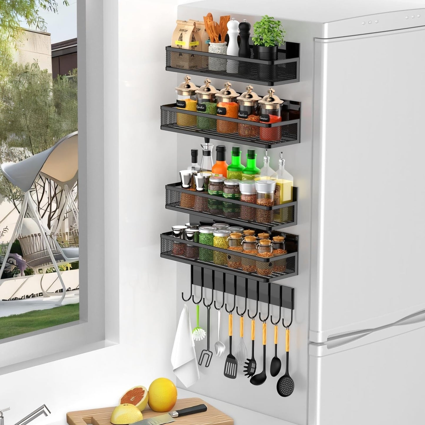 New Magnetic Shelf Moveable Magnetic Fridge Organizer Rack Seasoning Organizer Spice Rack for Refrigerator