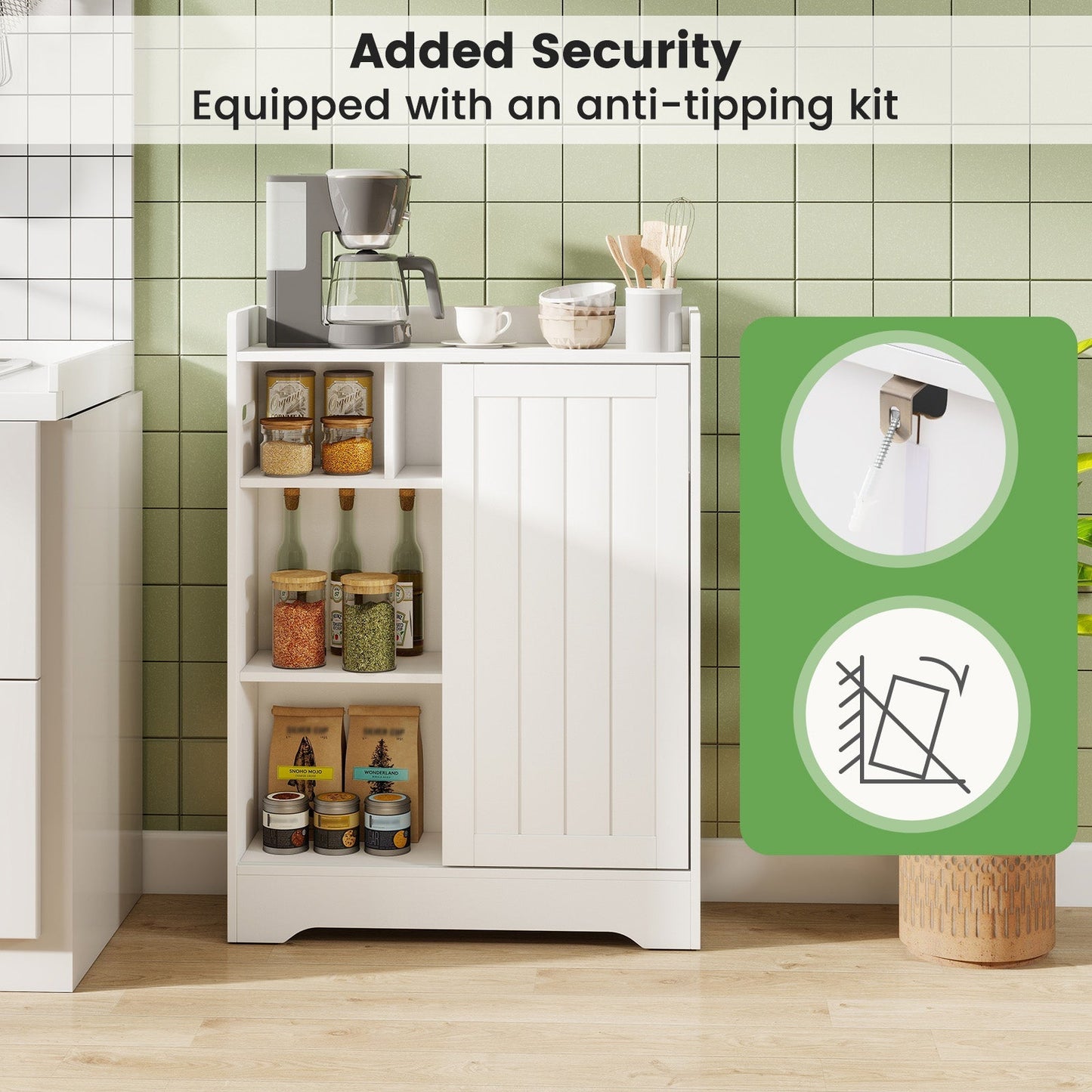 Bathroom Storage Cabinet Slim Floor Cabinet with Toilet Paper Holders-White