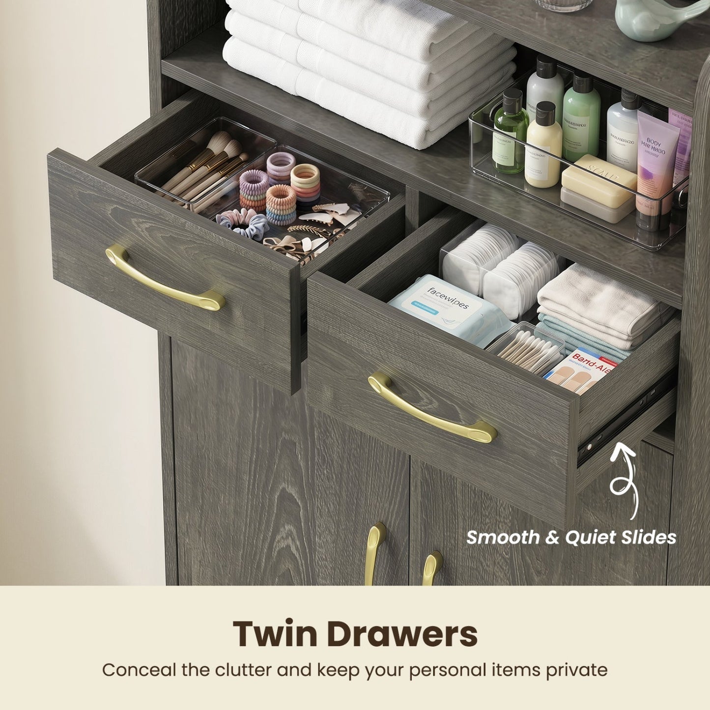 Freestanding Bathroom Storage Cabinet with 2 Drawers & Doors