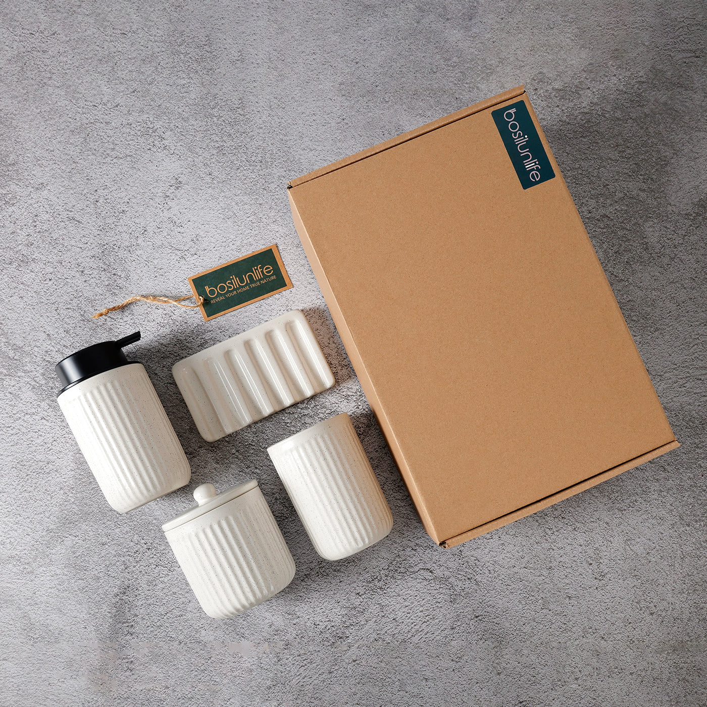 BosilunLife Pockmark 4-Piece Liquid Bathroom Set Recycled Ceramic Eco-Clay