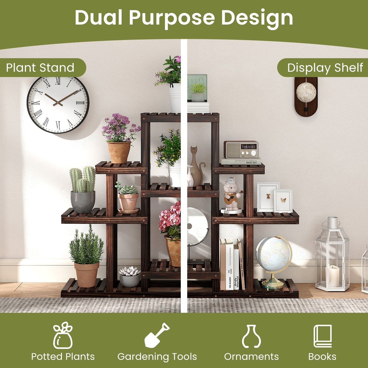Indoor Outdoor Wood Plant Stand Multi-Tiered Corner Plant Shelf Flowerpot Holder-Brown
