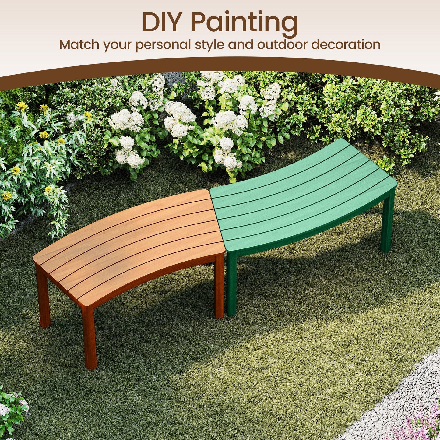 Outdoor Curved Acacia Wood Bench Set of 2/3/4 for Front Porch