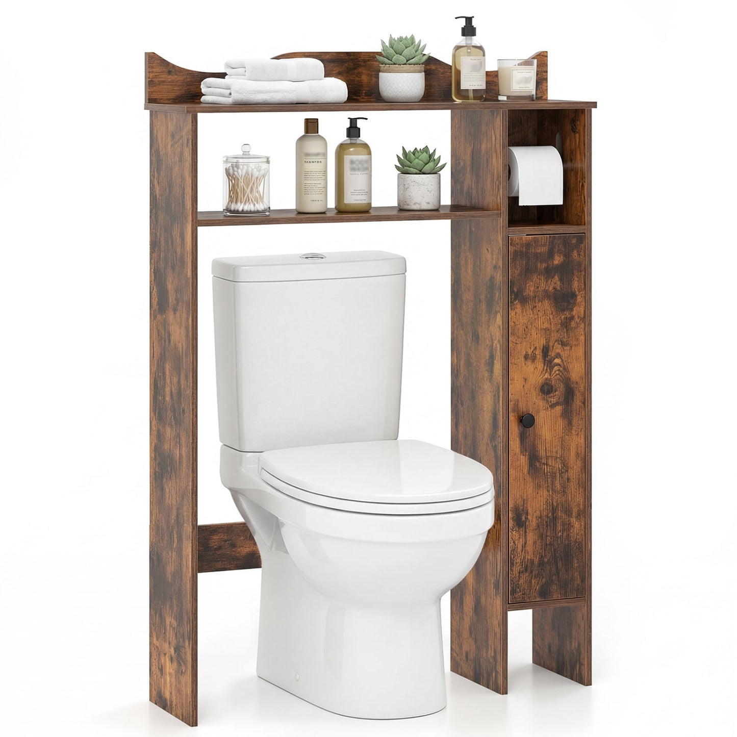 Wood Over the Toilet Bathroom Space Saver with Paper Holder and Shelf