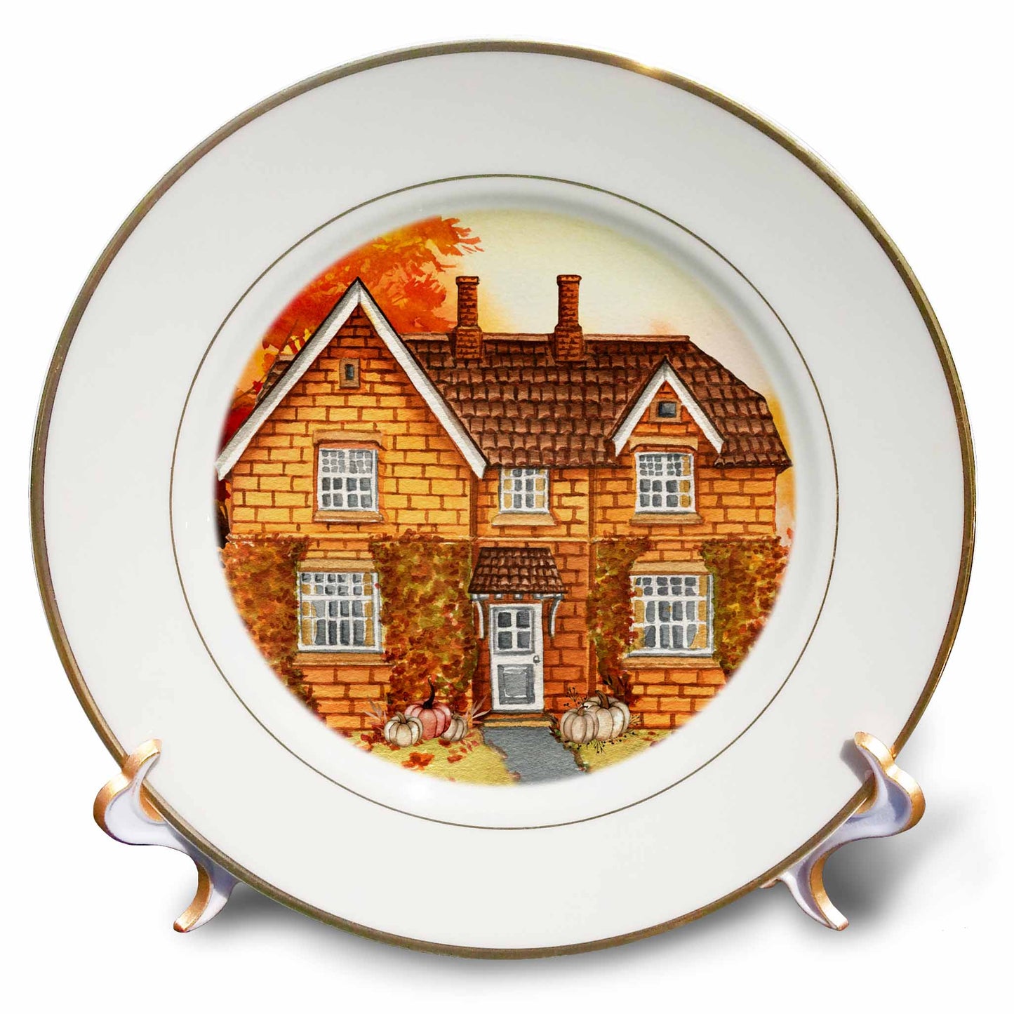 3dRose an Autumn Home with Fall Leaves and Pumpkins for Harvest Season - Plates (cp-360895)