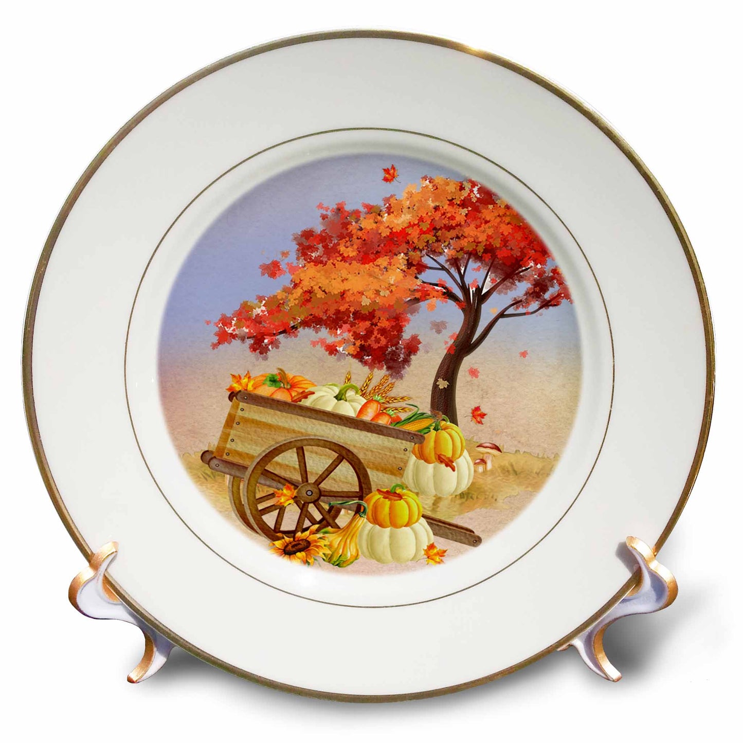 3dRose Autumn Leaf Maple Tree Fall Harvest Wagon - Plates (cp-369647)