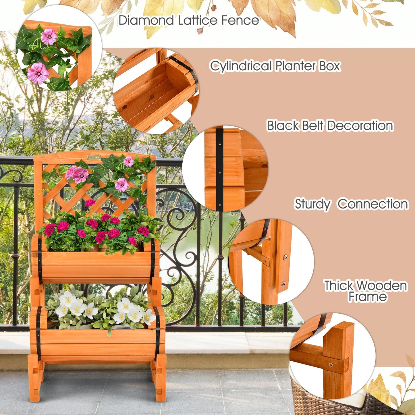 2-Tier Raised Garden Bed with Trellis and Planter Boxes