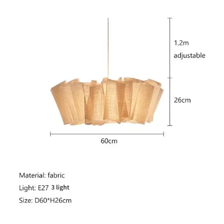 Wabi Sabi Pleated Pendant Light Nordic Linen Fabric Chandelier For Living Room Study Clothes Shop Restaurant Decoration Light