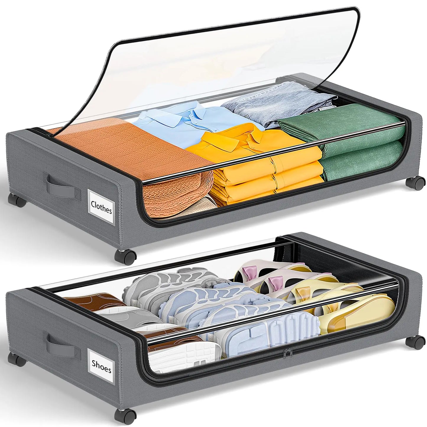Under Bed Storage Bins With Wheels 2-Pack Clear Lids