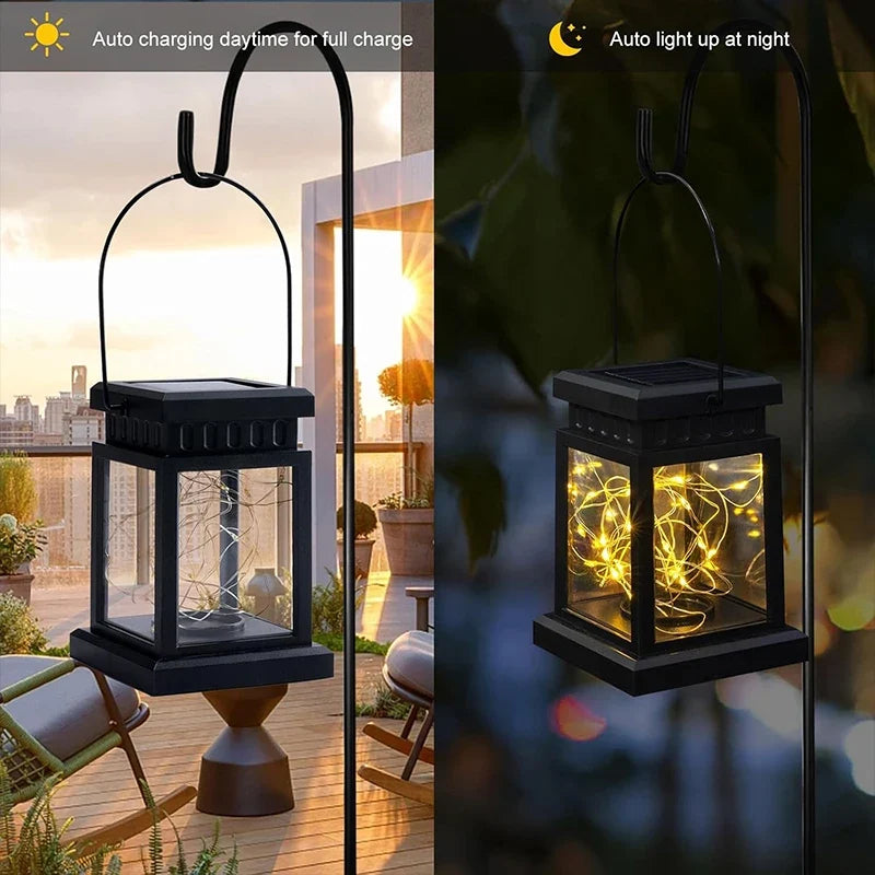 Set of 3 Outdoor Hanging Lamp Lights Solar Powered with Handle LED Table Lamps Decorative Lantern for Garden Patio Backyard