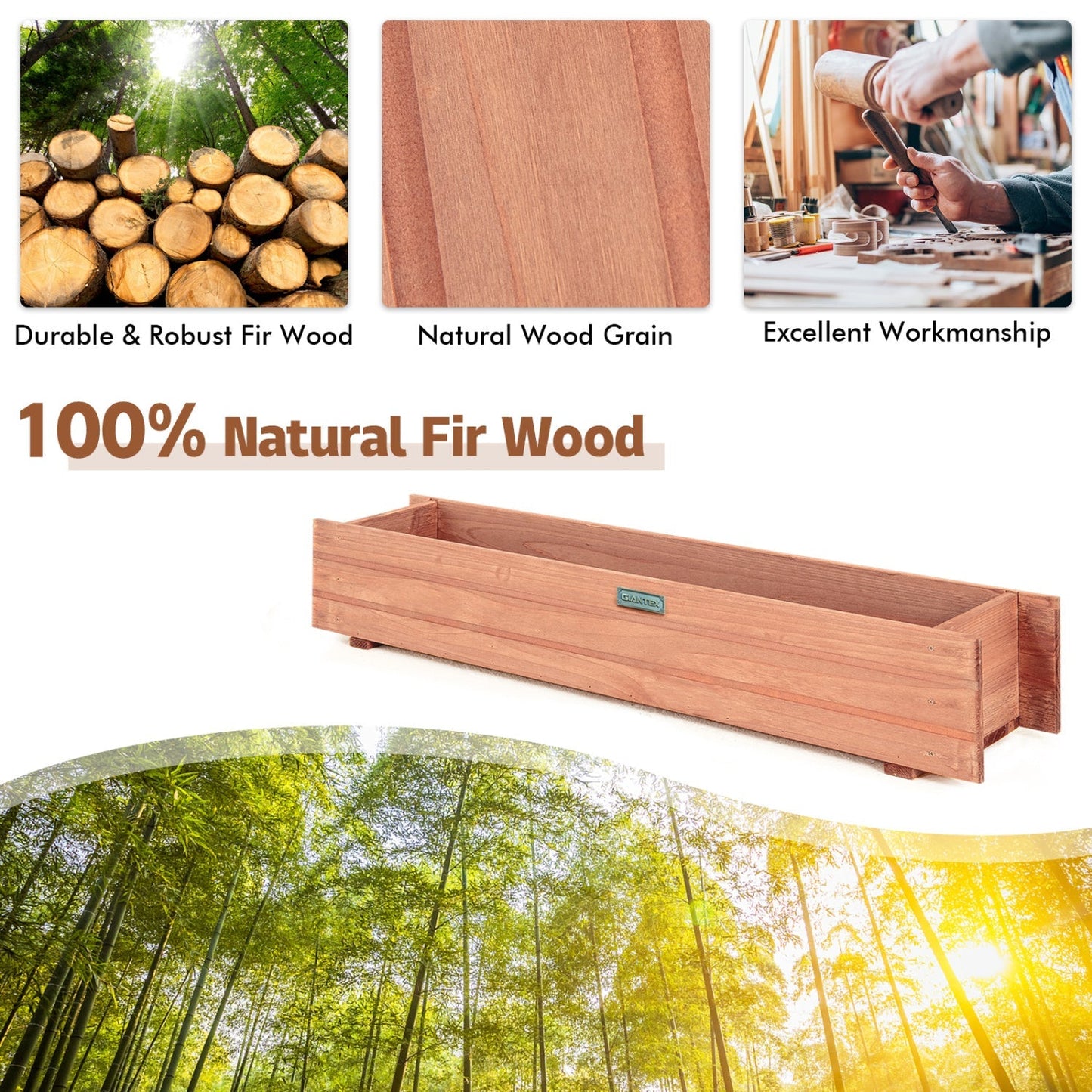 Wooden Raised Garden Bed Planter Box Set of 2 - Brown