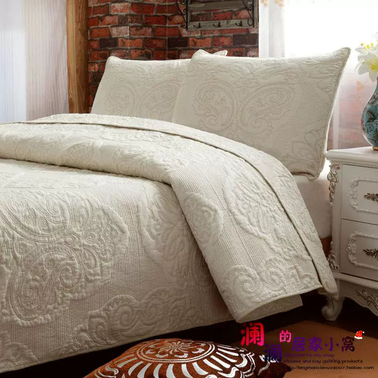 Foreign Trade Original White Embroidery Beige Embroidery All Cotton Quilt Three-Piece Bed Cover Set Bed Sheet Airable Cover Summer Blanket