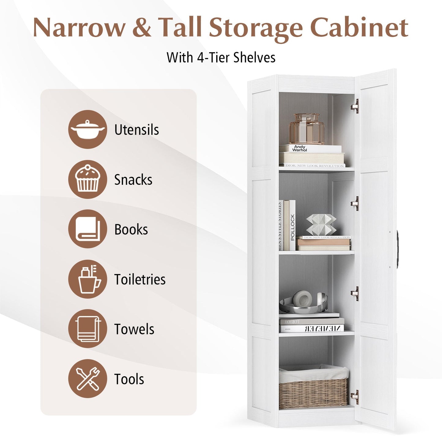 Tall Storage Cabinet with 4 Storage Shelves for Bathroom Living Room