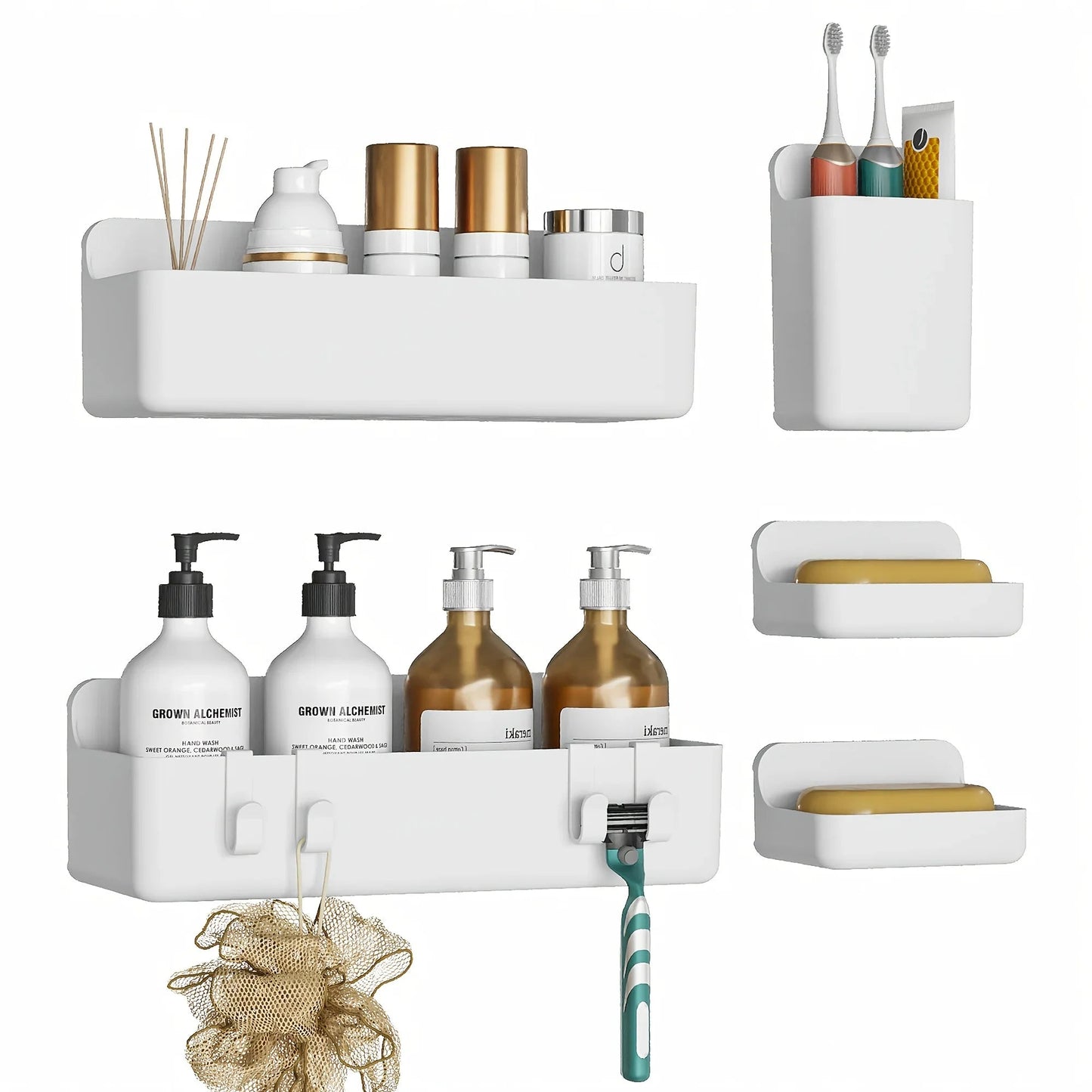 Bathroom Organizer - Wall-Mounted Stainless Steel 5-Piece
