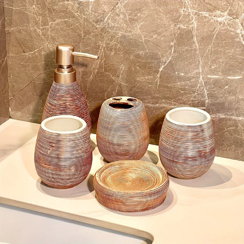 Bathroom Set - Handmade Ceramic White 5-Piece