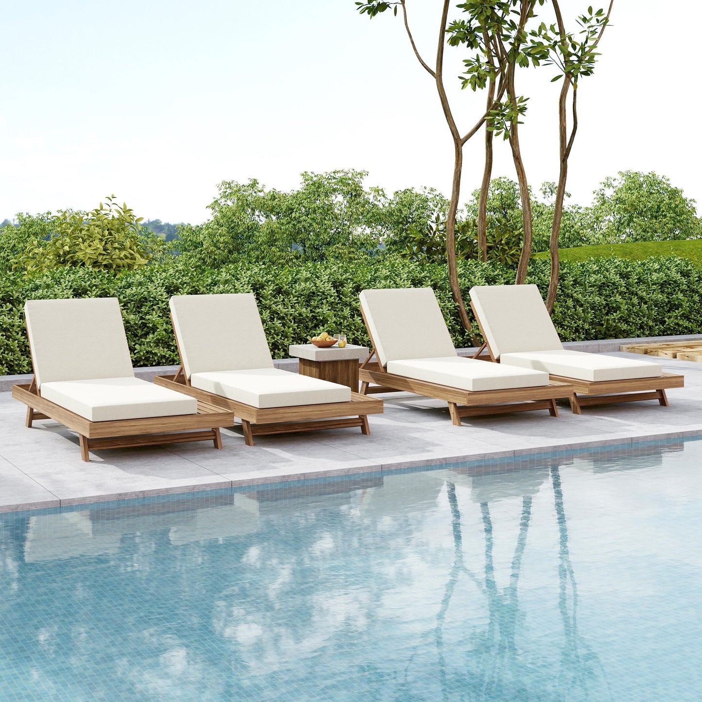 Lounge Chaise Set, Acacia Wood - Outdoor Seating