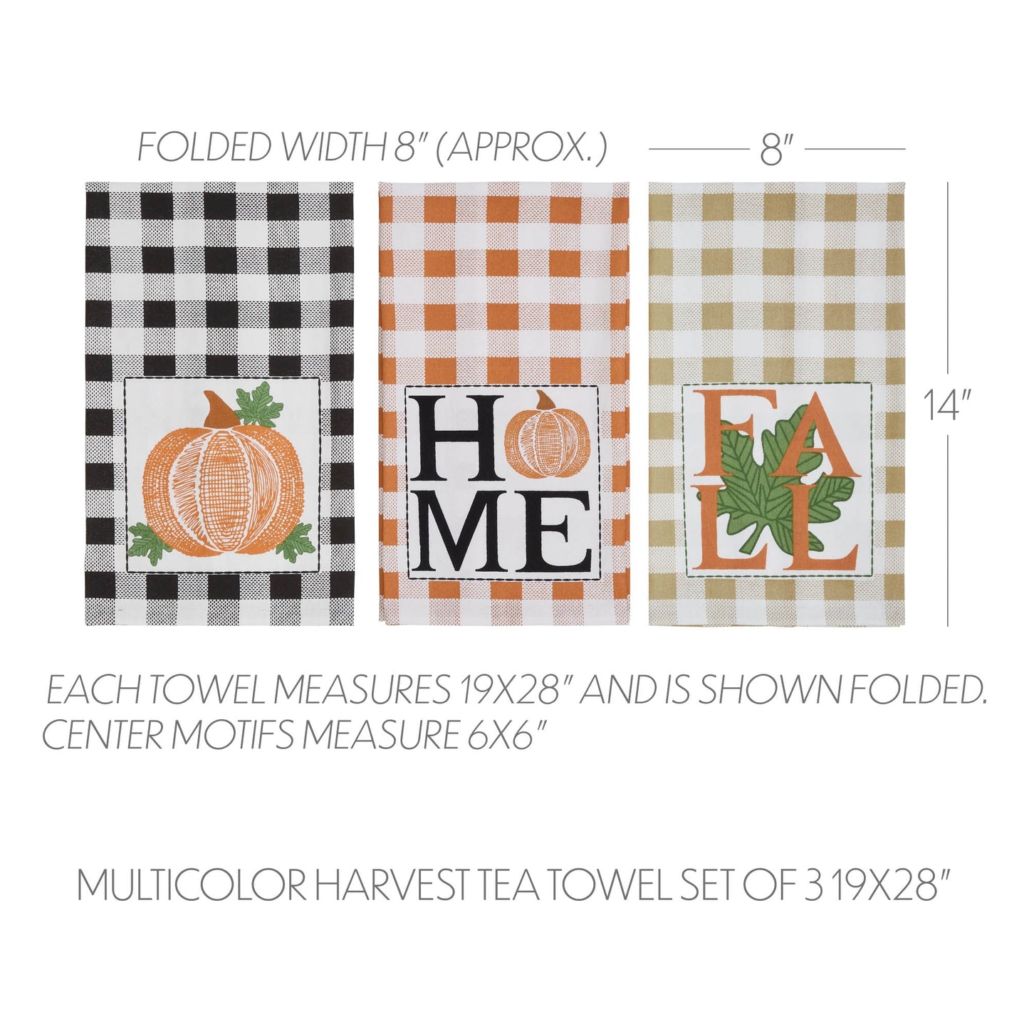 VHC Fall Harvest Kitchen Towel Set of 3 | Pumpkin, Home & Fall Buffalo Check Tea Towels