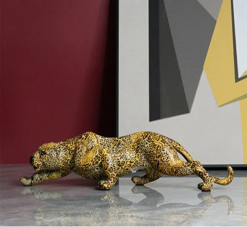 Luxury Leopard Animal Figurine Sculpture for Modern Home & Office Decor
