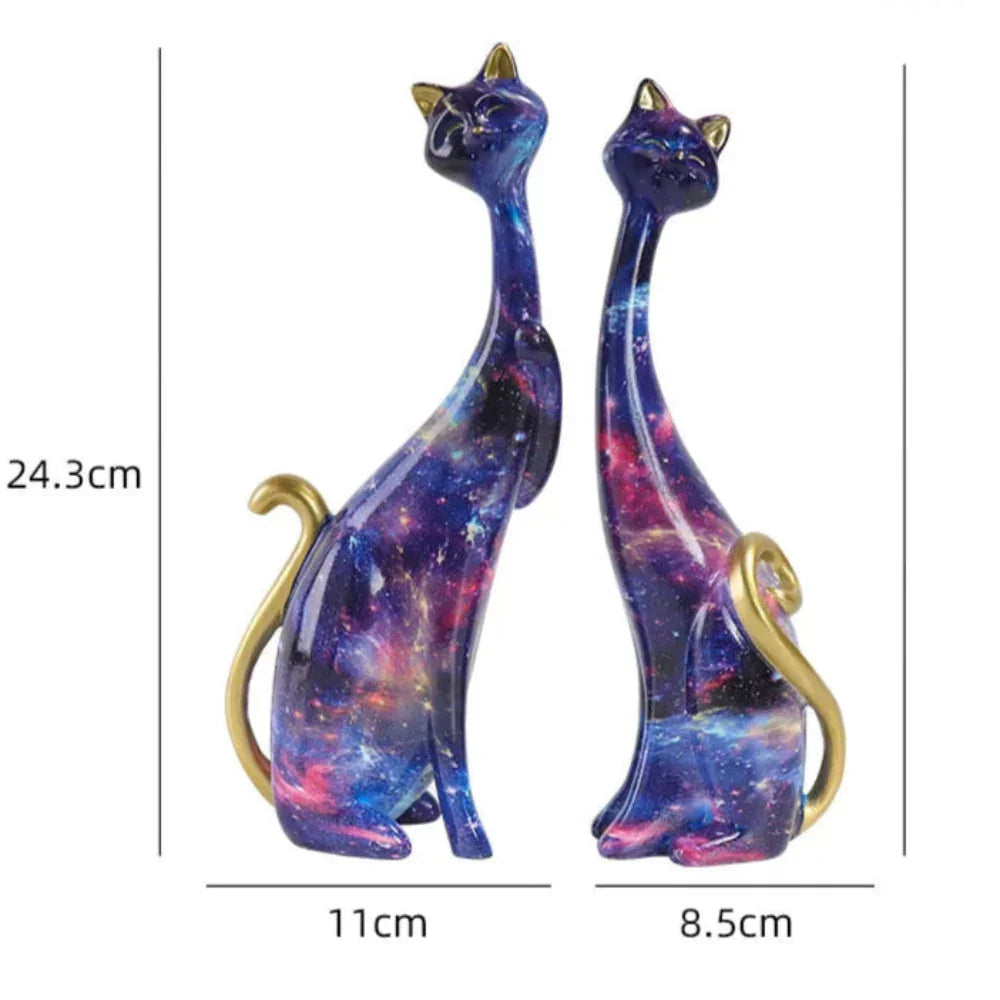 Abstract Colorful Cat Figurine Set Decorative Sculptures