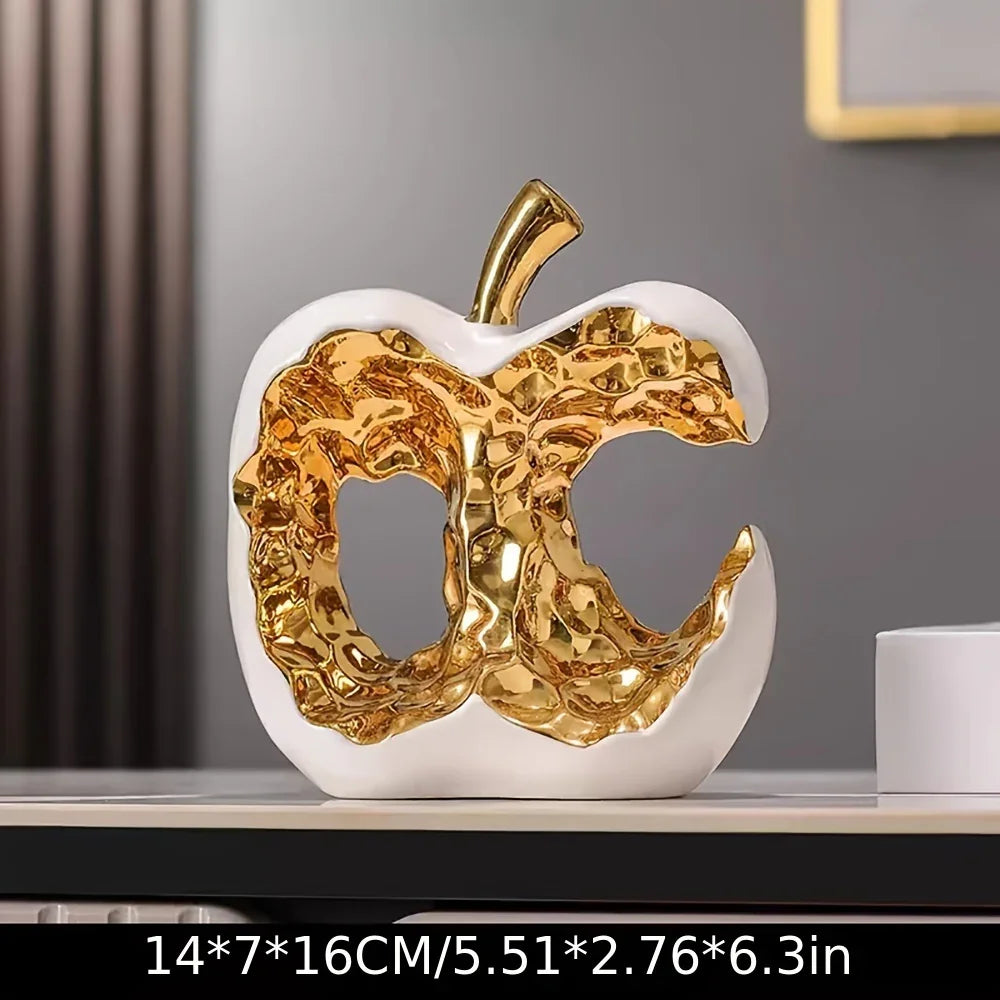 Modern Ceramic Apple Sculpture with Gold Abstract Center