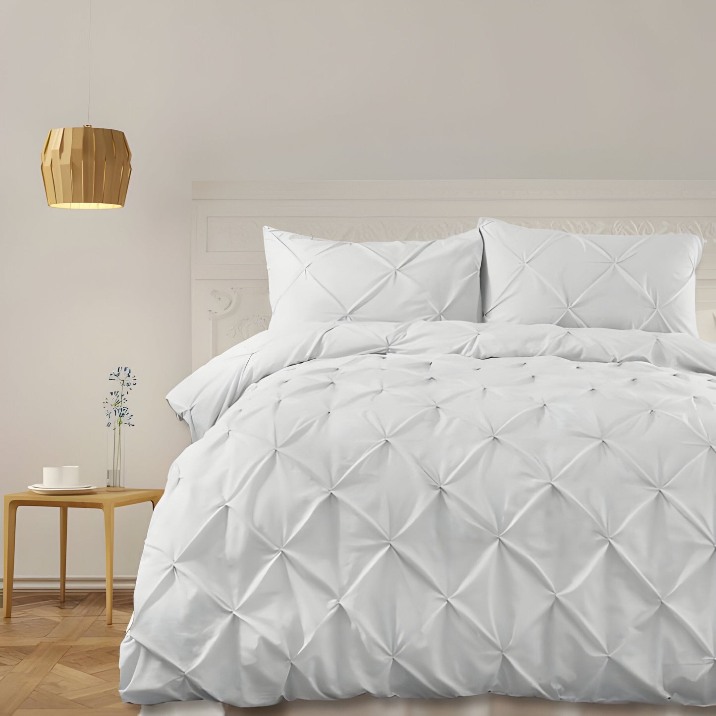 400TC Cotton Pintuck Sateen Solid Duvet Cover Set