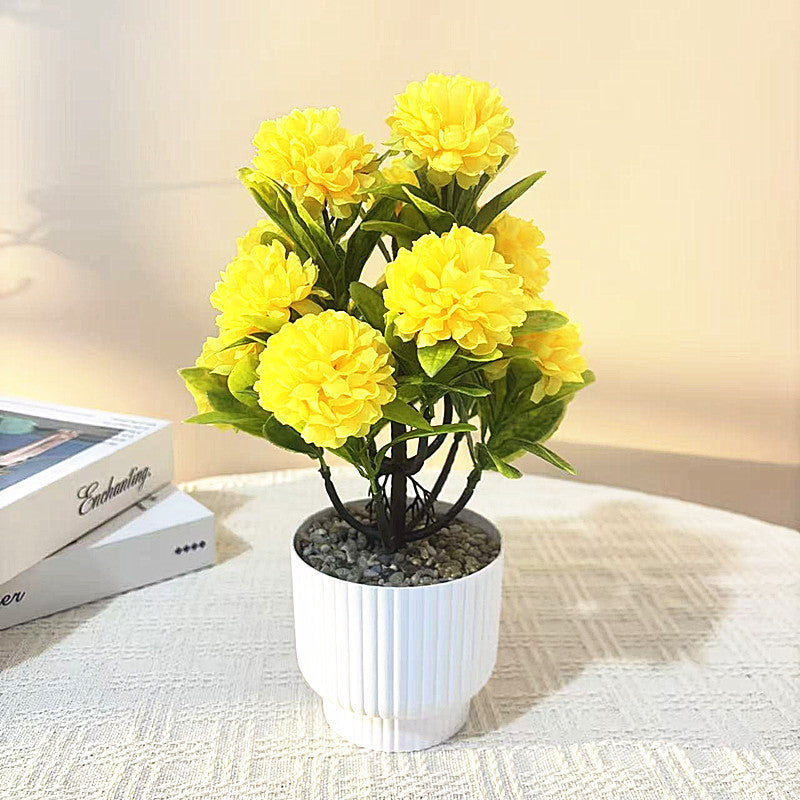 Artificial Chrysanthemum Bonsai with Stone Base