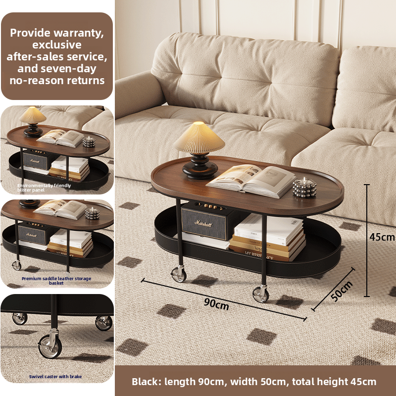 French Retro Movable Side Table with Storage