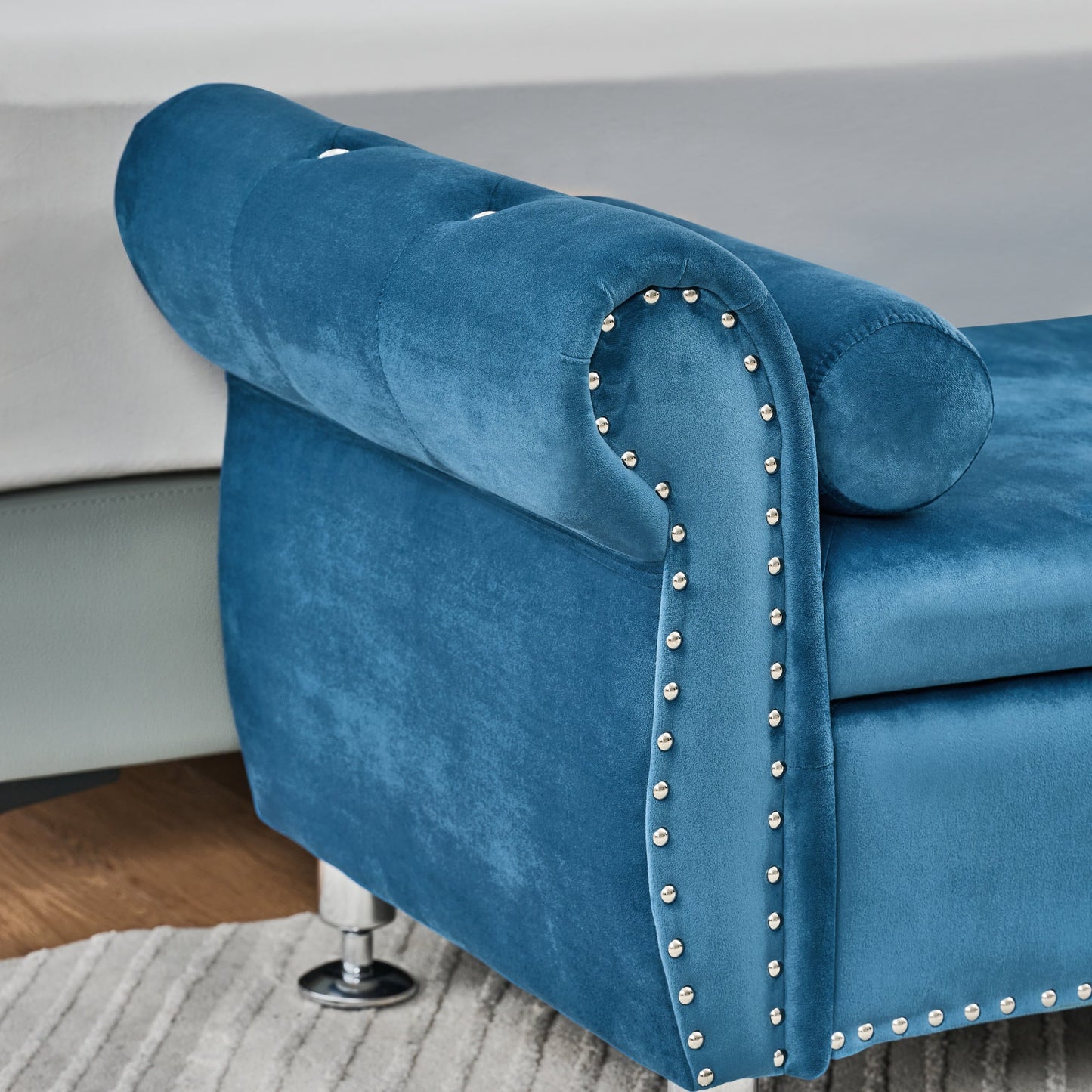 62.2 Inch Soft Velvet Storage Bench with Crystal Buttons