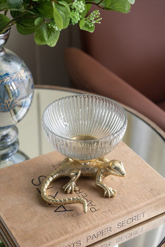 Pedestal Bowl with Lizard Sculpture