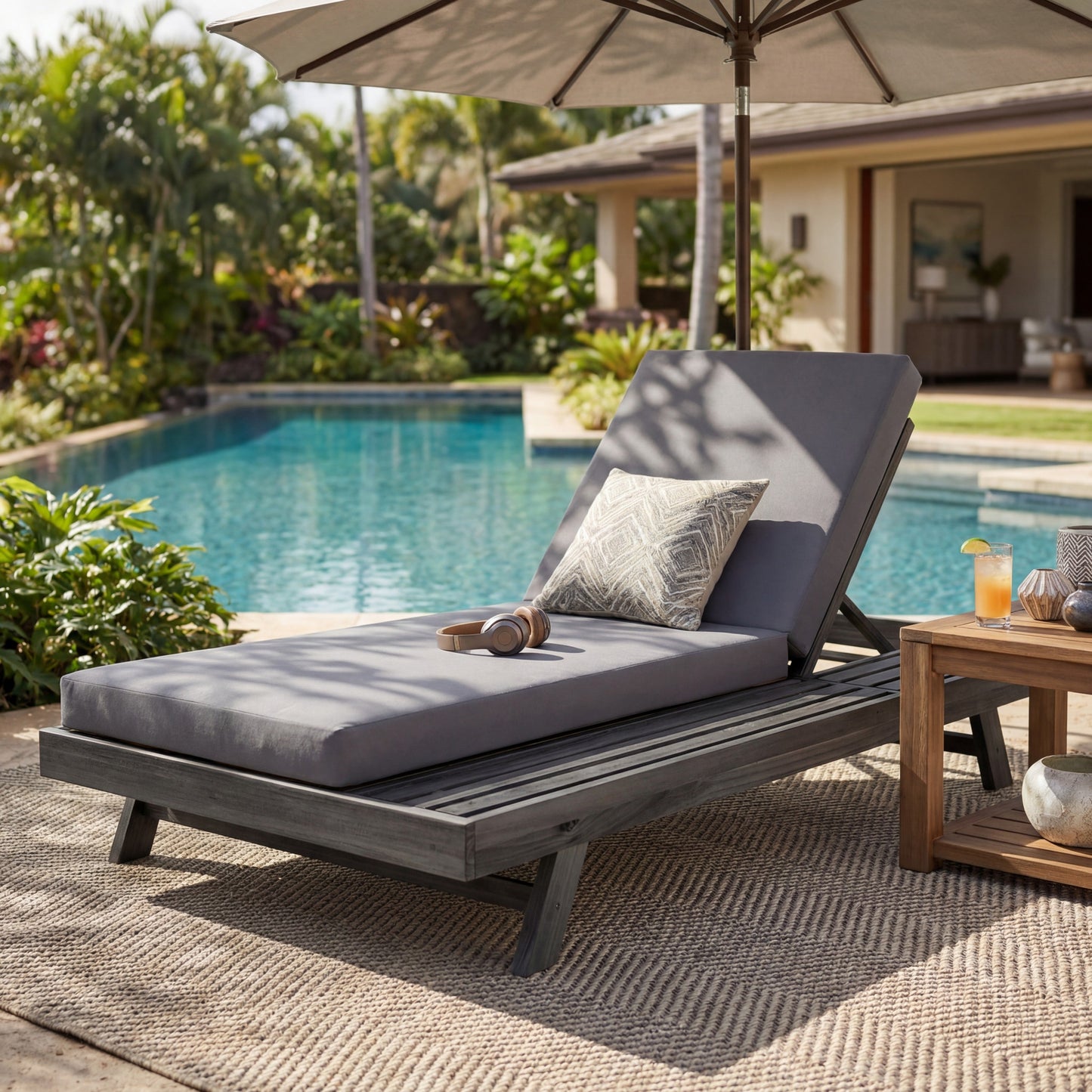 Lounge Chaise Set, Acacia Wood - Outdoor Seating