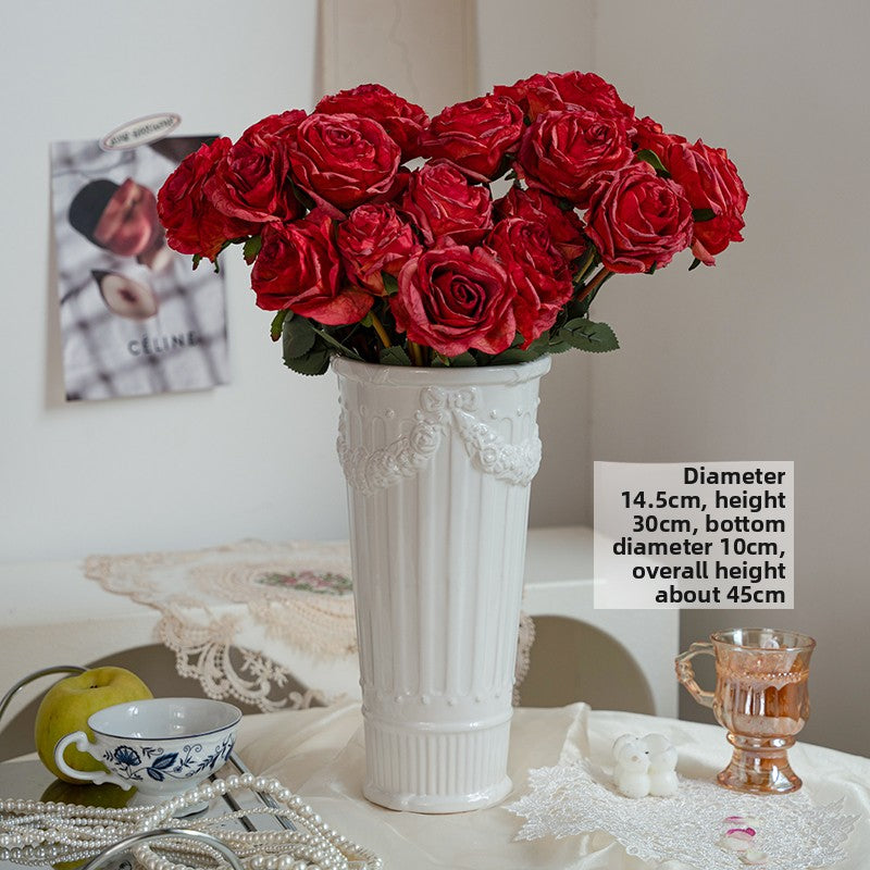 French Embossed Ceramic Flower Vase