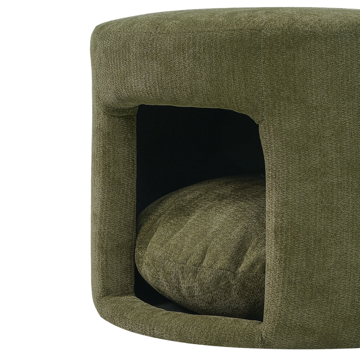 Green Pet Friendly Ottoman with Removable Pet Cushion and Hidden Pet Nook