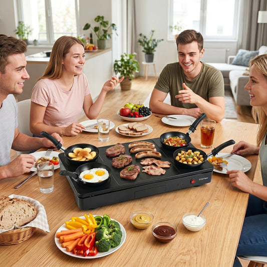 Electric Raclette Grill with 4 Nonstick Woks and Spatulas