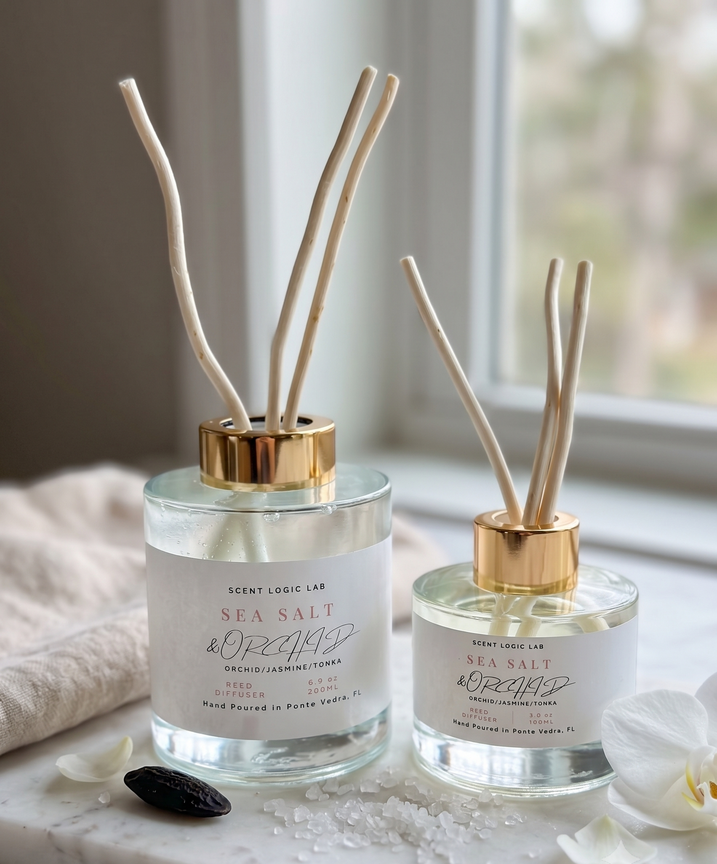 Sea Salt and Orchid Reed Diffuser – 100ml & 200ml | Hand-Poured Aroma for Home or Office