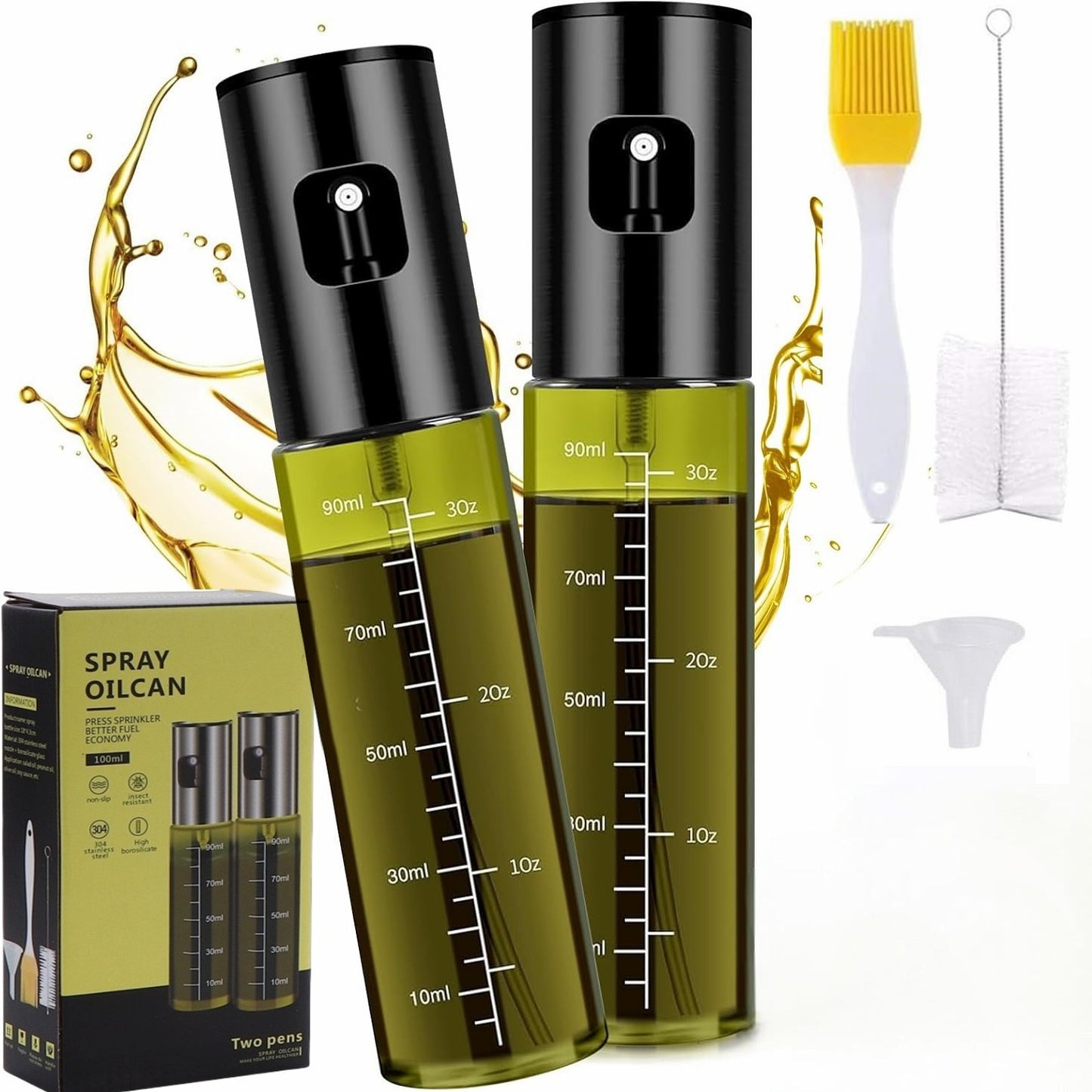 Stainless Steel Glass Oil Spray Bottle with Atomizing Nozzle