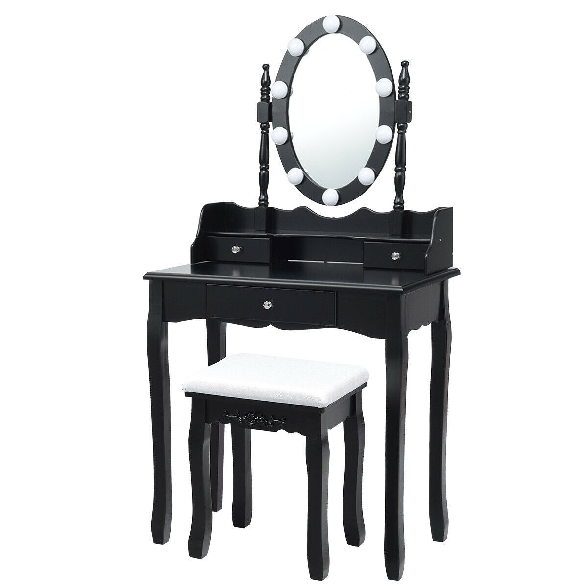 Oval Mirror Vanity Set with 10 LED Dimmable Bulbs and 3 Drawers