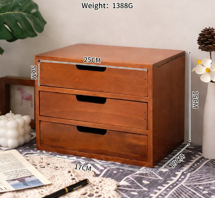 Three-layer Storage Cabinet, Small Wooden Cosmetic Organizer Box, Display Screen Riser